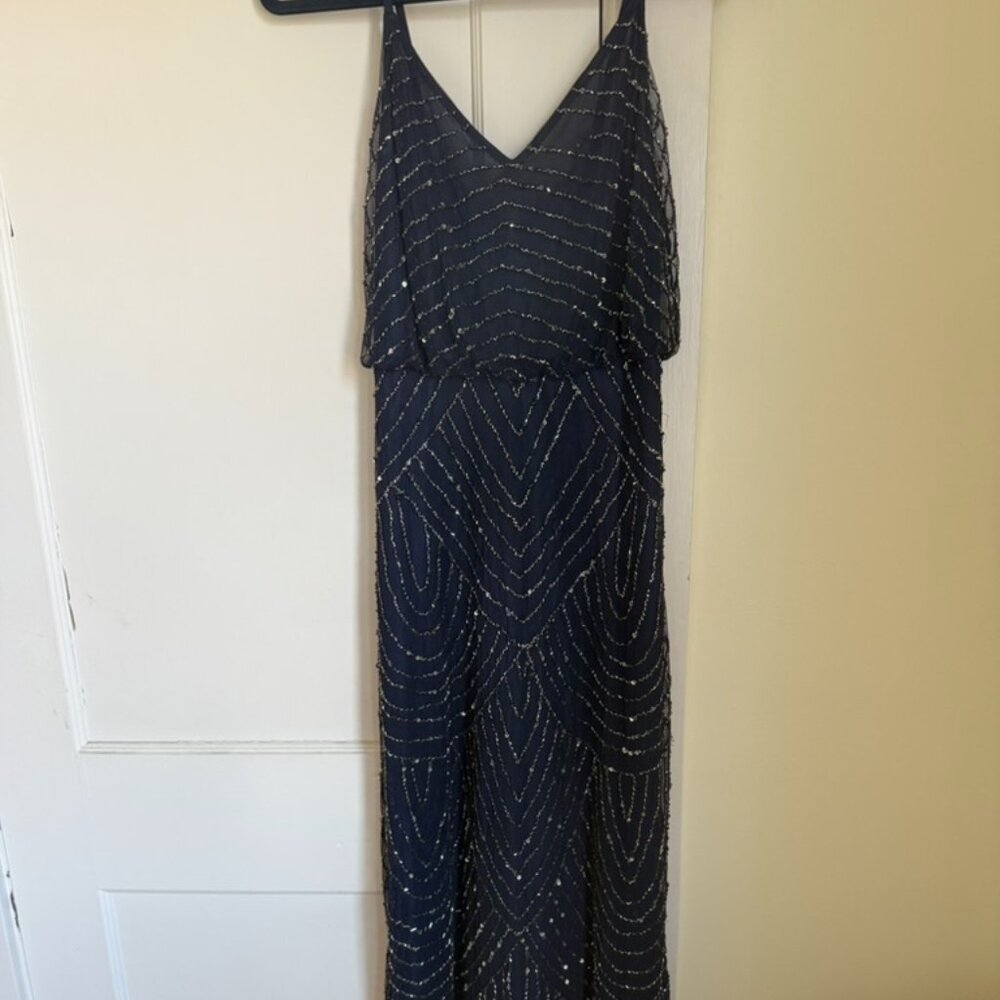Adrianna Papell Navy Beaded Formal Gown